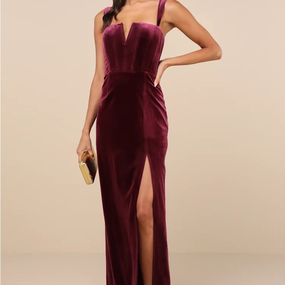 Lulus Velvet Burgundy Gown